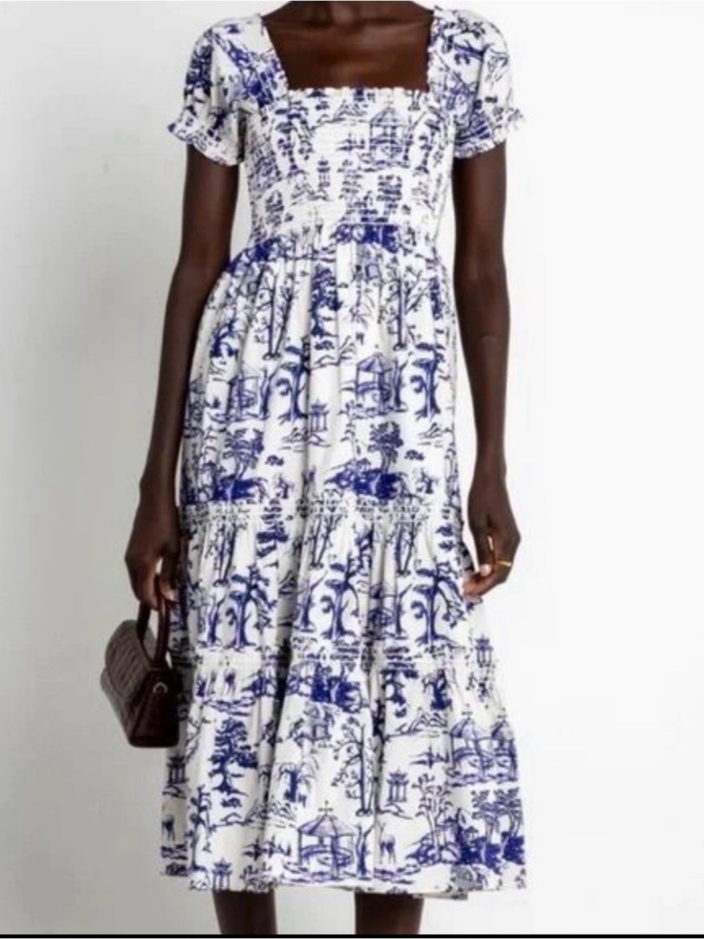 O.P.T. Daphne Blue & White Toile Midi Dress Size S NWOT $198
